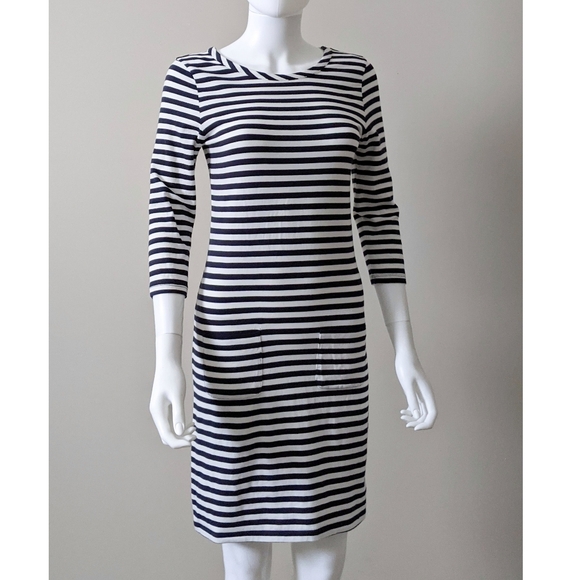 Striped Navy T-shirt Dress with Pockets - Picture 3 of 9